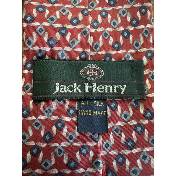 Vintage 90’s Jack Henry Silk Tie Red Blue Gray Diamond Pattern 4” x 58” - Picture 3 of 4